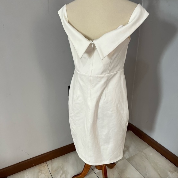 Lulu's white off shoulder fitted bodycon midi dress cocktail bridal evening - Picture 6 of 11
